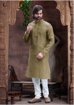 Pickle Green Color Silk Kurta Set